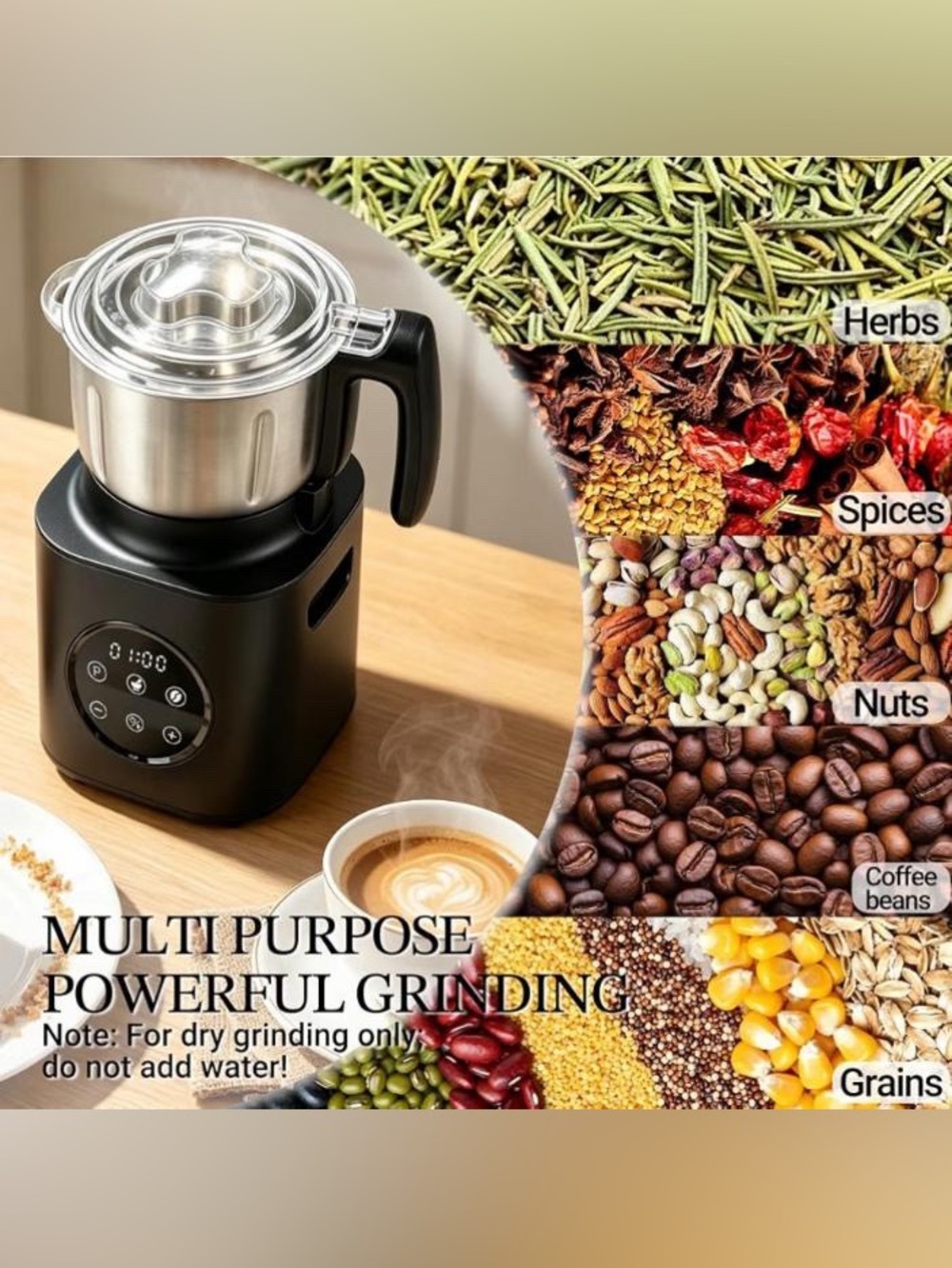 Black Multi-Purpose Electric Grinder - Stainless Steel Jar